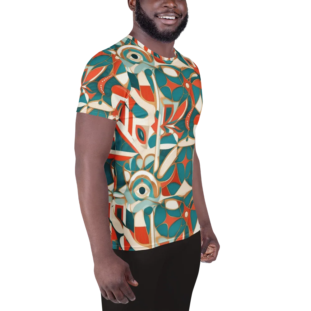 Teal Ember Mosaic on Men's Athletic T-Shirt — Right