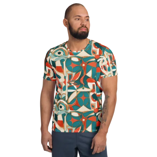 Teal Ember Mosaic on a Men's Athletic T-Shirt