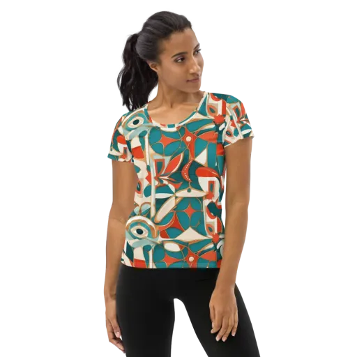 Teal Ember Mosaic on a Women's Athletic T-Shirt