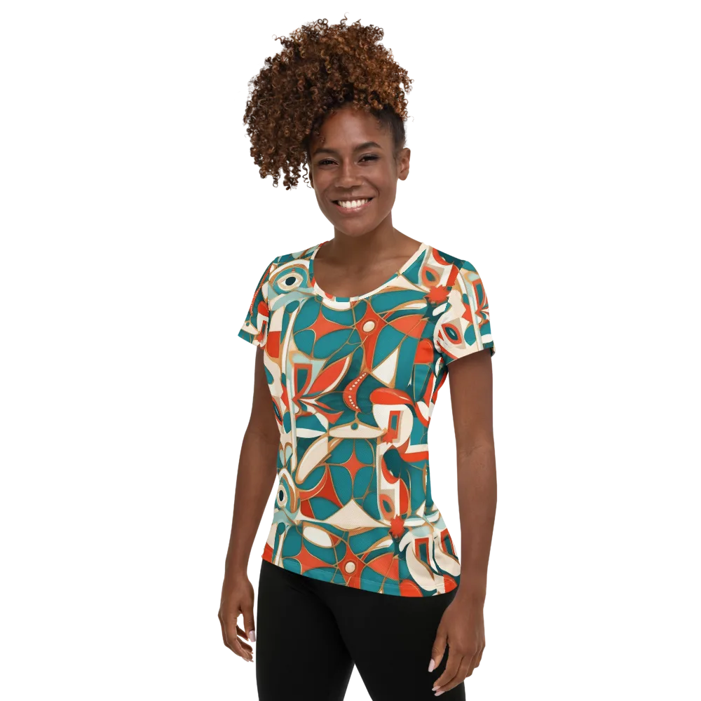 Teal Ember Mosaic on Women's Athletic T-Shirt — Left