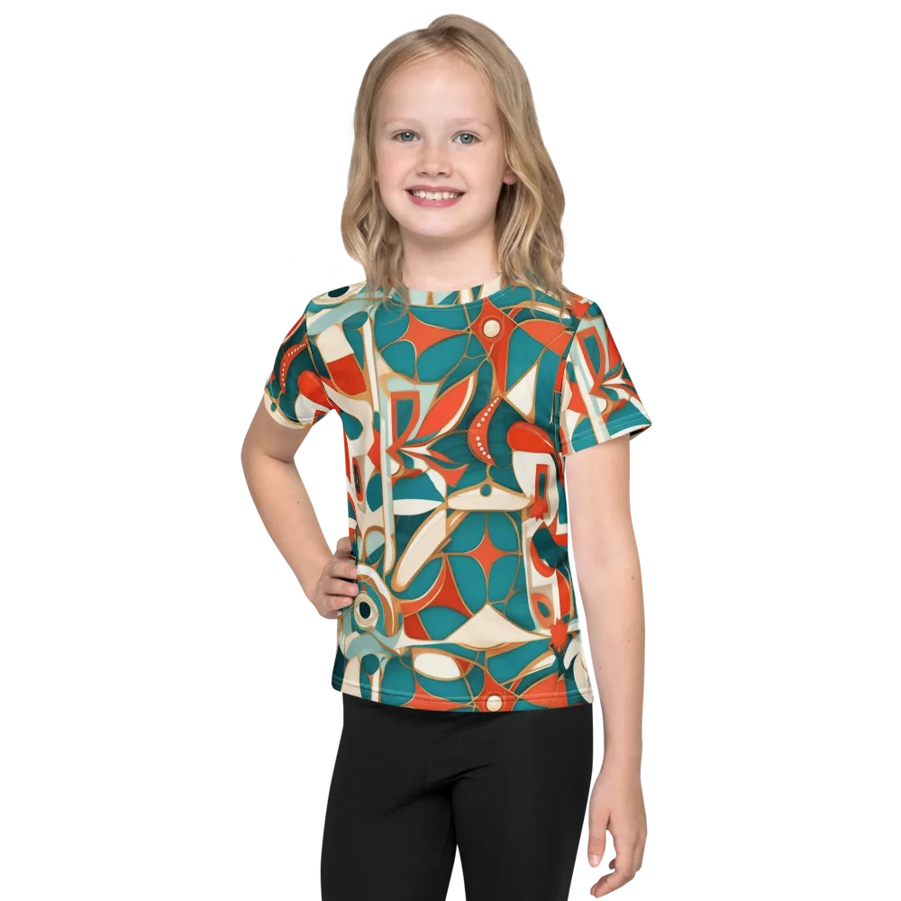 Teal Ember Mosaic on Kids Crew Neck T-Shirt — Front