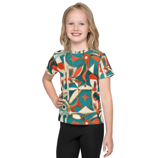 Teal Ember Mosaic on a Kids Crew Neck T-Shirt