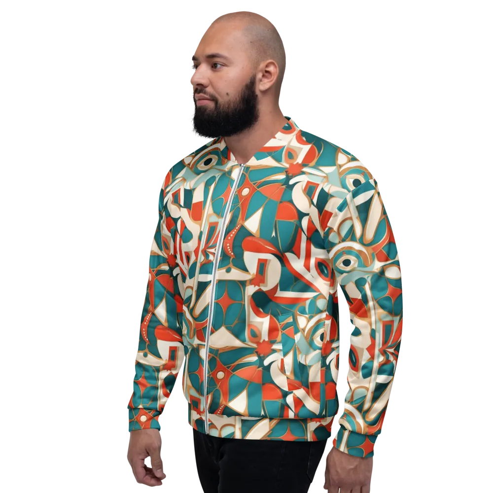 Teal Ember Mosaic on Bomber Jacket — Left