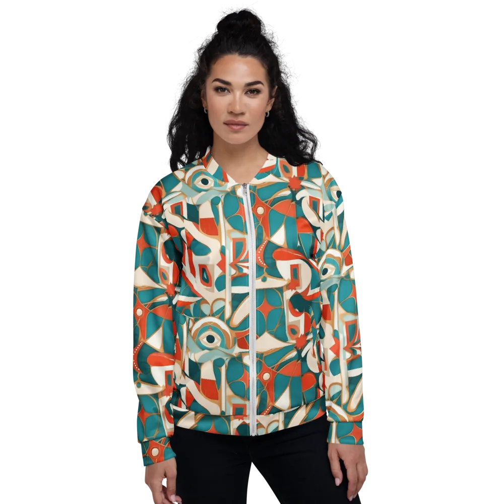 Teal Ember Mosaic on Bomber Jacket — Front