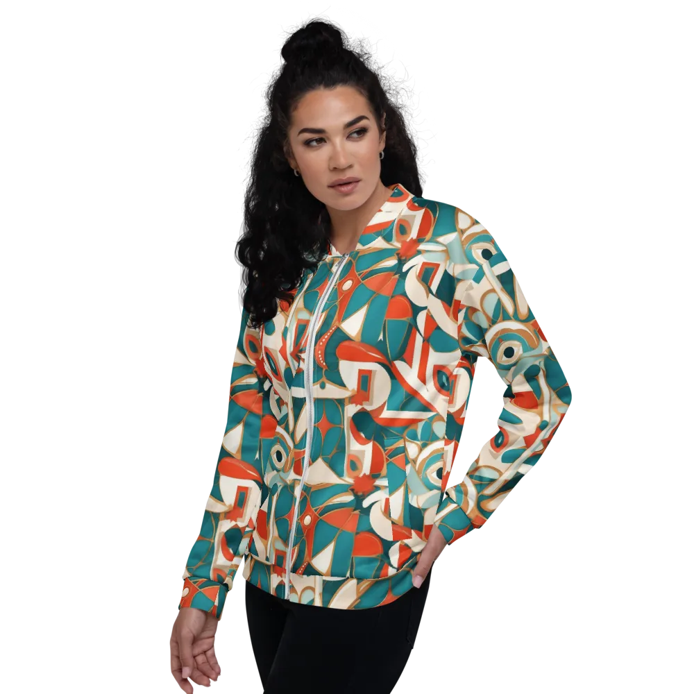 Teal Ember Mosaic on Bomber Jacket — Left