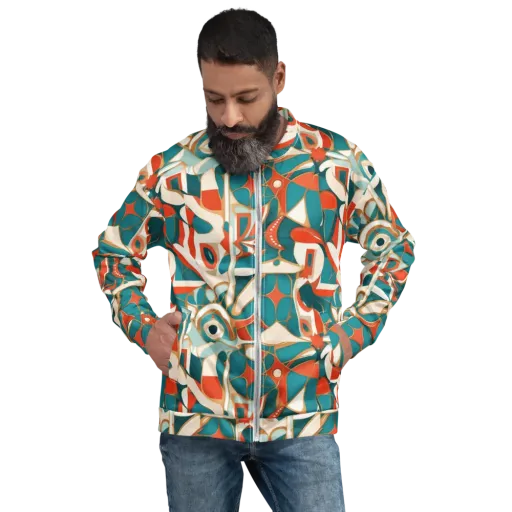 Teal Ember Mosaic on a Bomber Jacket