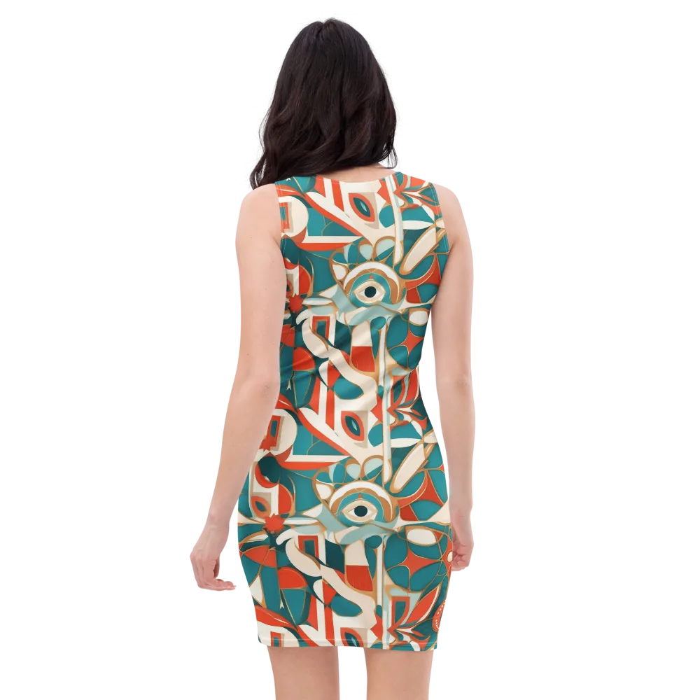 Teal Ember Mosaic on Bodycon Dress — Back