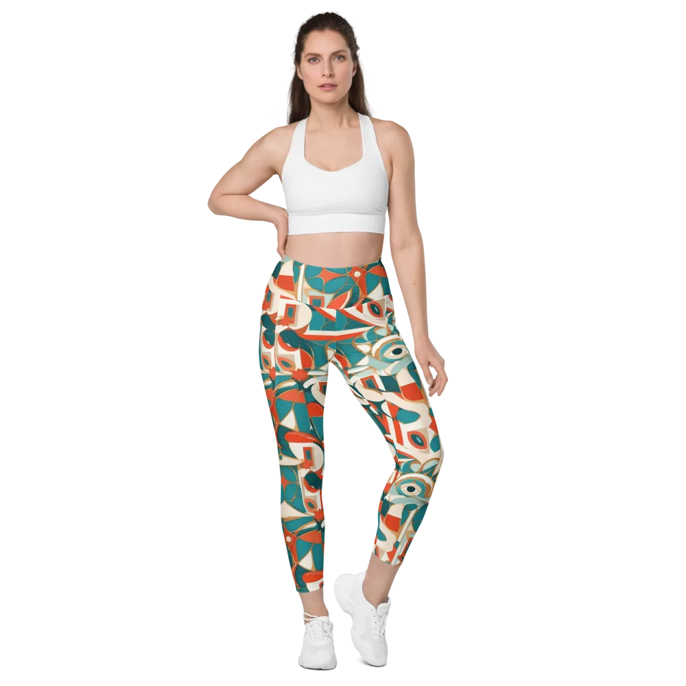 Teal Ember Mosaic on Leggings with Pockets — Front