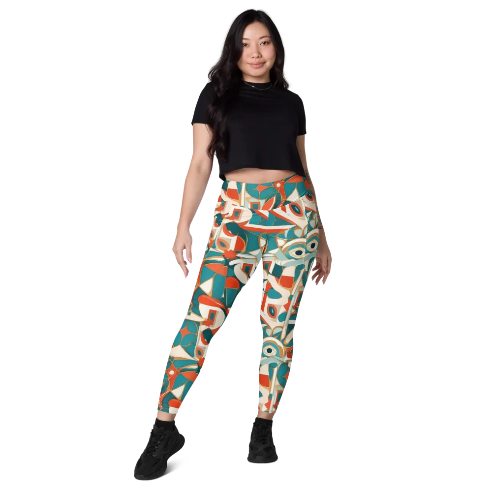 Teal Ember Mosaic on Leggings with Pockets — Front