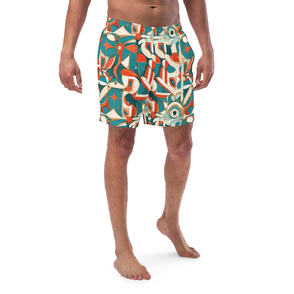 Teal Ember Mosaic on Swim Trunks — Front