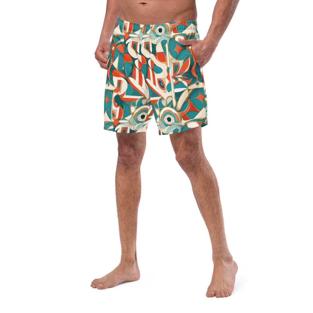Teal Ember Mosaic on Swim Trunks — Left Front