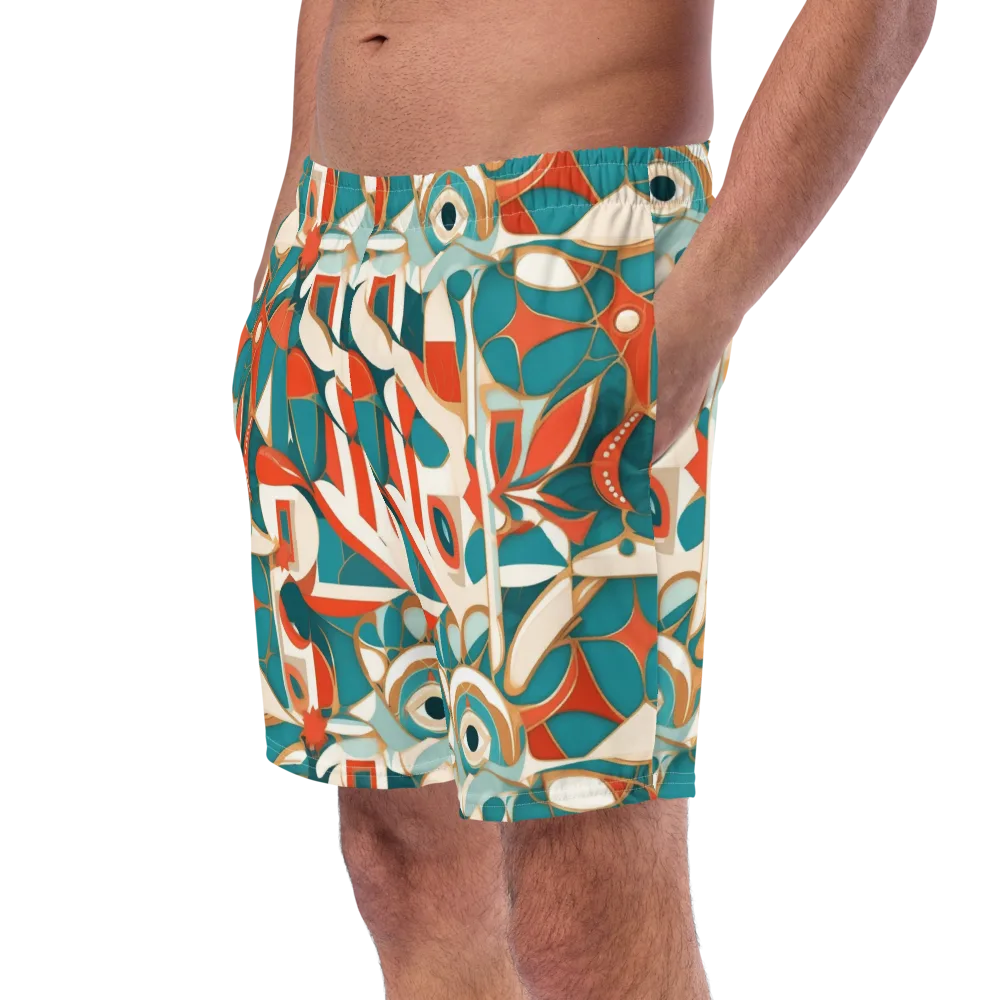Teal Ember Mosaic on Swim Trunks — Left Front