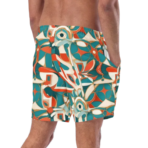 Teal Ember Mosaic on a Swim Trunks