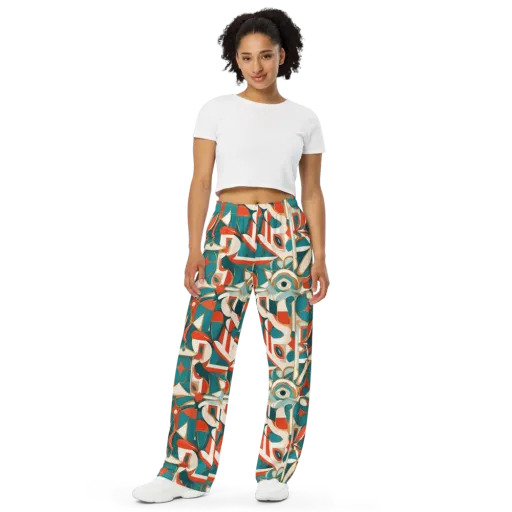 Teal Ember Mosaic on a Wide-Leg Pants