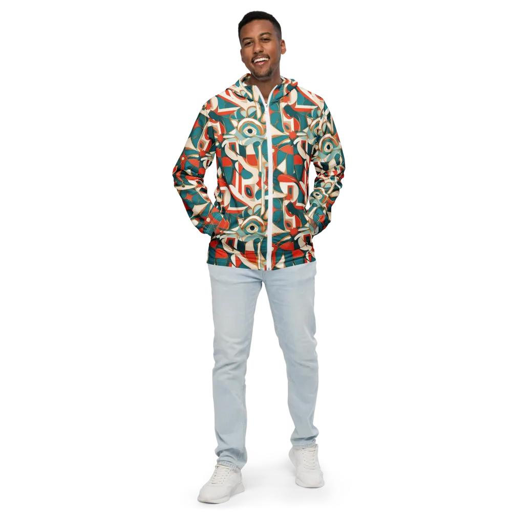 Teal Ember Mosaic on Men's Windbreaker — Front