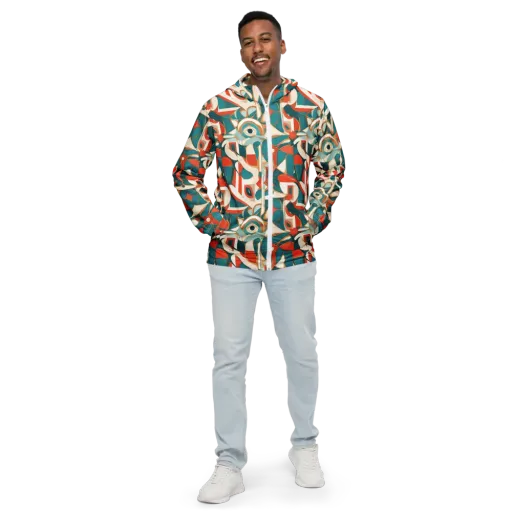 Teal Ember Mosaic on a Men's Windbreaker