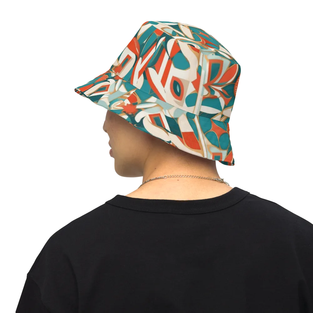 Teal Ember Mosaic on Reversible Bucket Hat — Back Inside