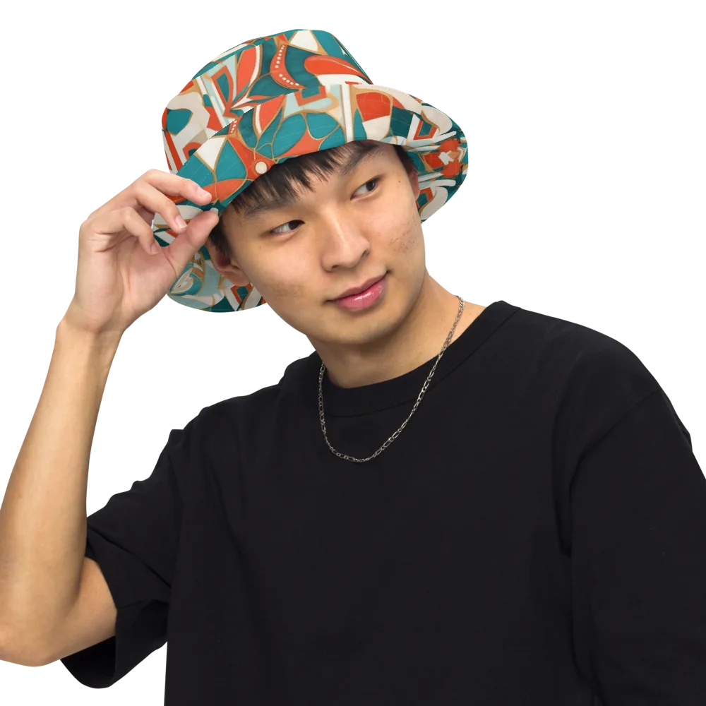 Teal Ember Mosaic on Reversible Bucket Hat — Front Inside