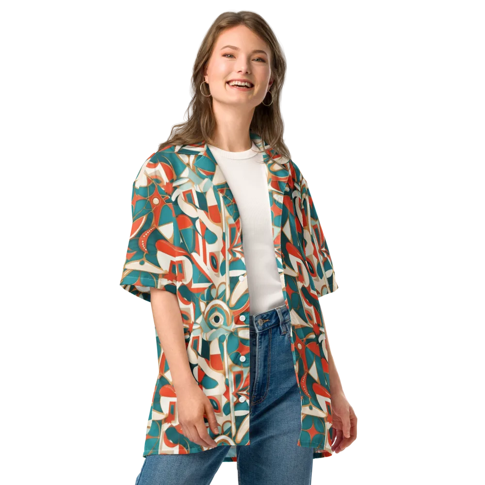 Teal Ember Mosaic on Button Shirt — Front