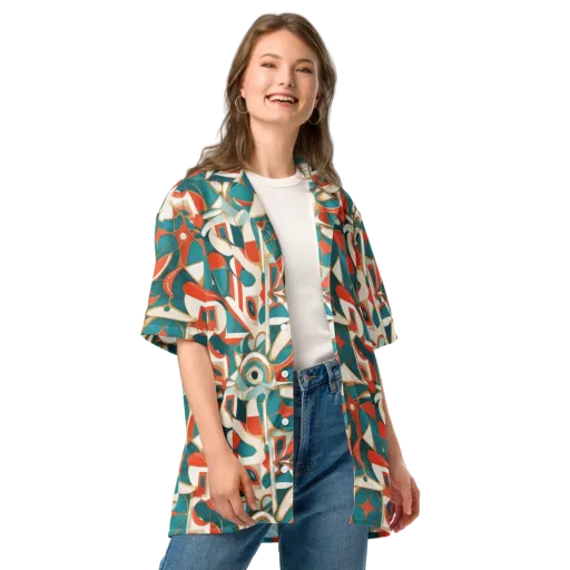 Teal Ember Mosaic on a Button Shirt