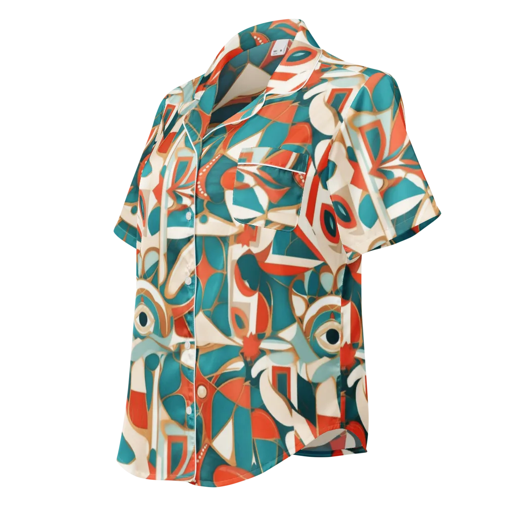 Teal Ember Mosaic on Women's Short Sleeve Pajama Top — Left Front