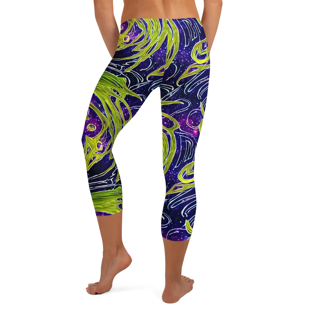 Celestial Scribbles on Capri Leggings — Back