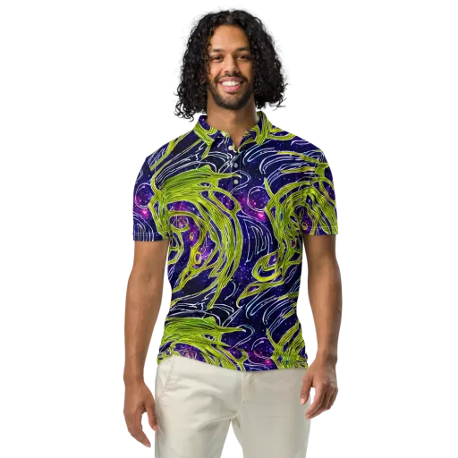 Celestial Scribbles on a Men's Slim Fit Polo Shirt