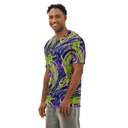 Celestial Scribbles on a Men's Cotton Crew Neck T-Shirt
