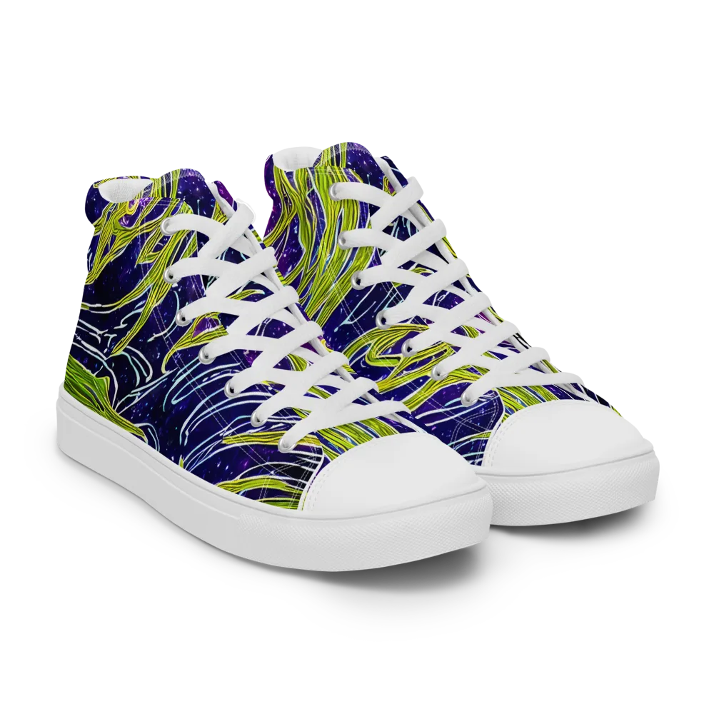 Celestial Scribbles on Men's High Top Canvas Shoes — Right Front