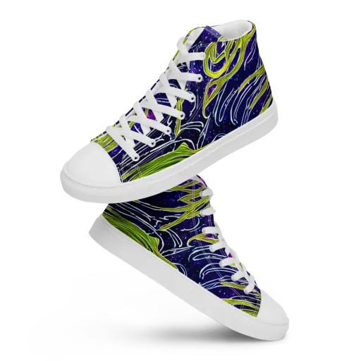 Celestial Scribbles on a Men's High Top Canvas Shoes