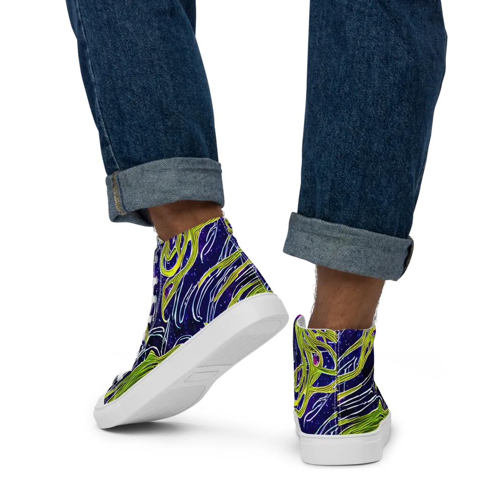 Celestial Scribbles on Men's High Top Canvas Shoes — Back
