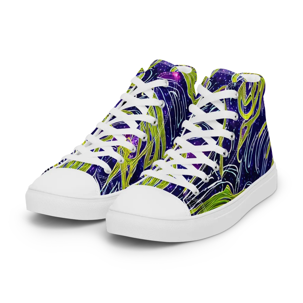 Celestial Scribbles on Women's High Top Canvas Shoes — Left Front