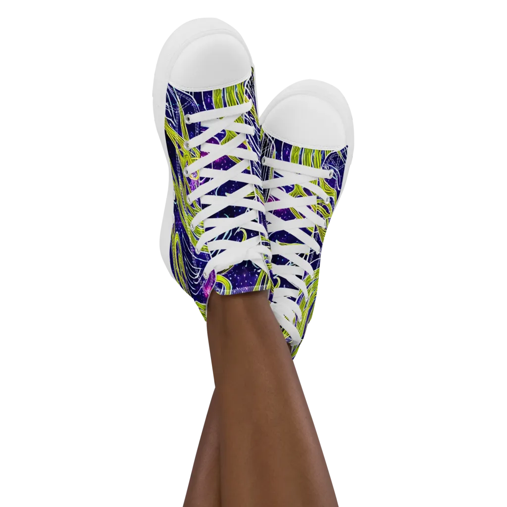 Celestial Scribbles on Women's High Top Canvas Shoes — Front