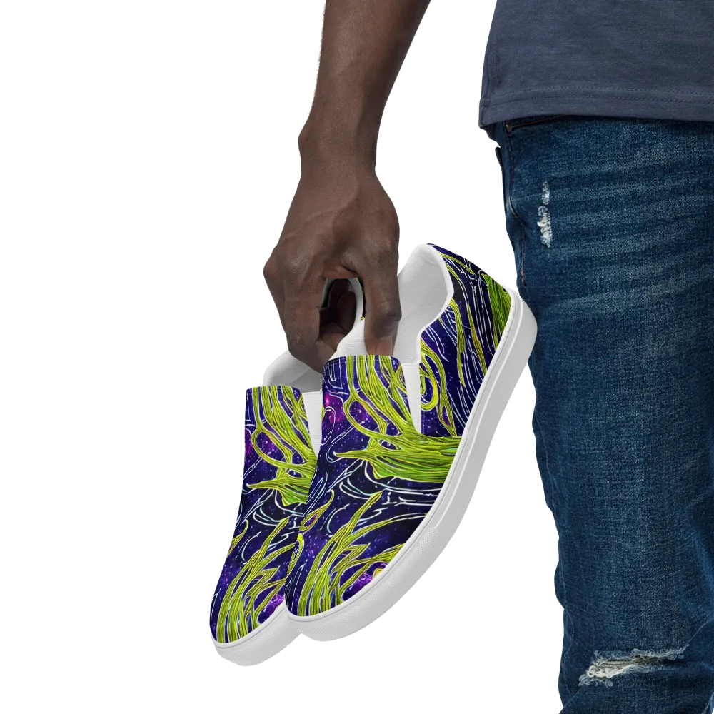 Celestial Scribbles on Men's Slip-On Canvas Shoes — Left Front