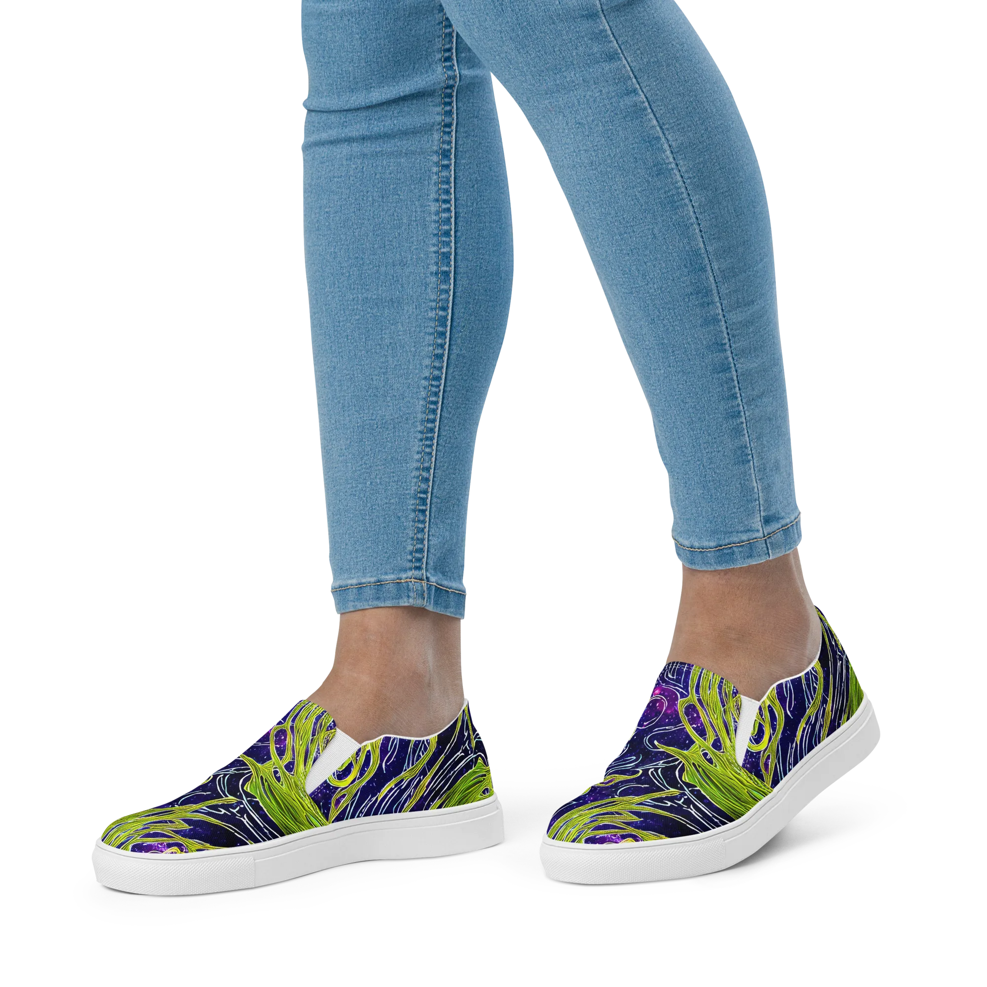 Celestial Scribbles on Women's Slip-On Canvas Shoes — Front