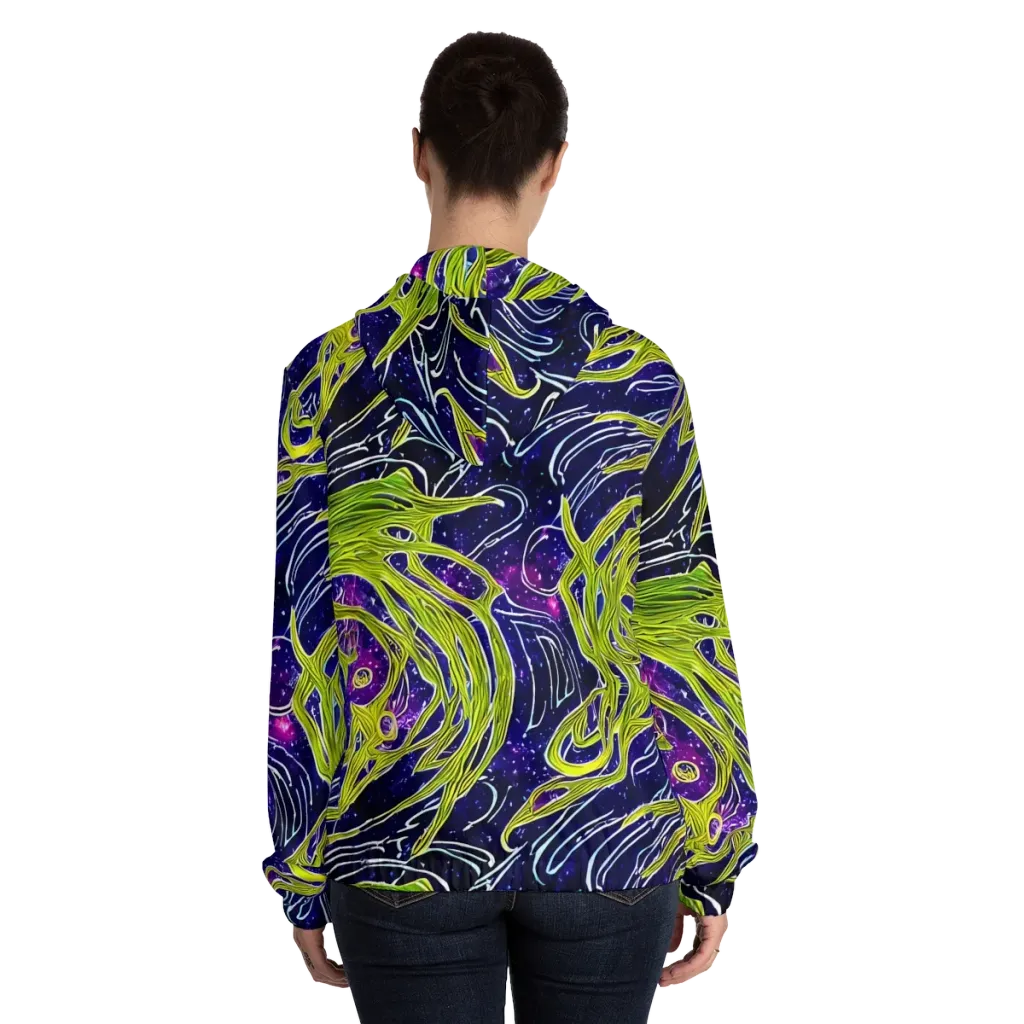 Celestial Scribbles on Women's Full-Zip Hoodie — Back On Person
