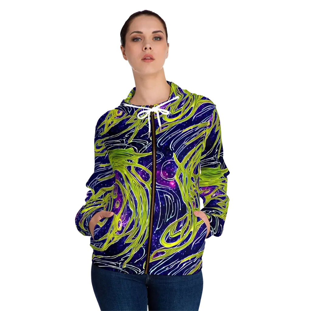 Celestial Scribbles on Women's Full-Zip Hoodie — Front On Person