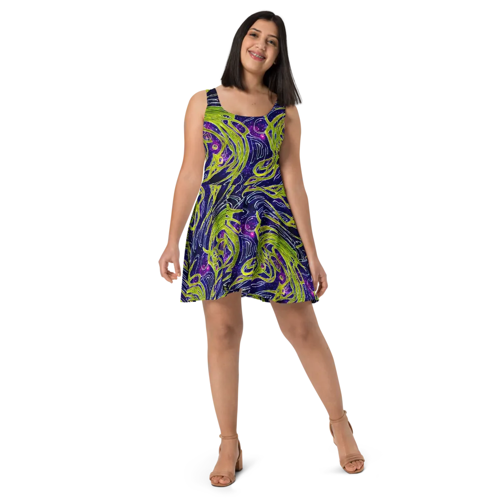 Celestial Scribbles on Skater Dress — Front