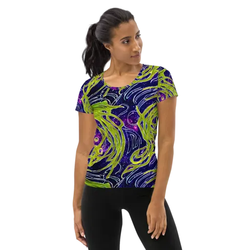 Celestial Scribbles on a Women's Athletic T-Shirt