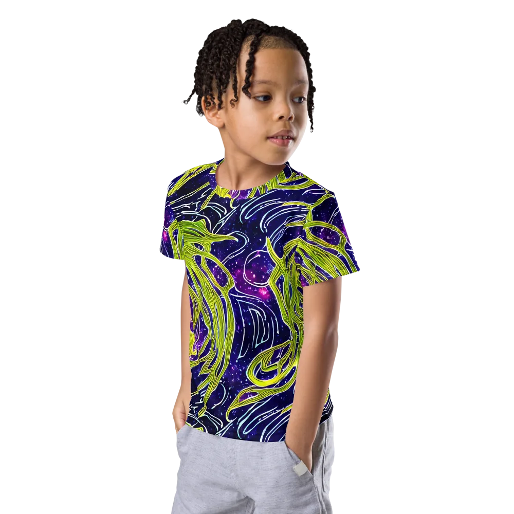 Celestial Scribbles on Kids Crew Neck T-Shirt — Left Front