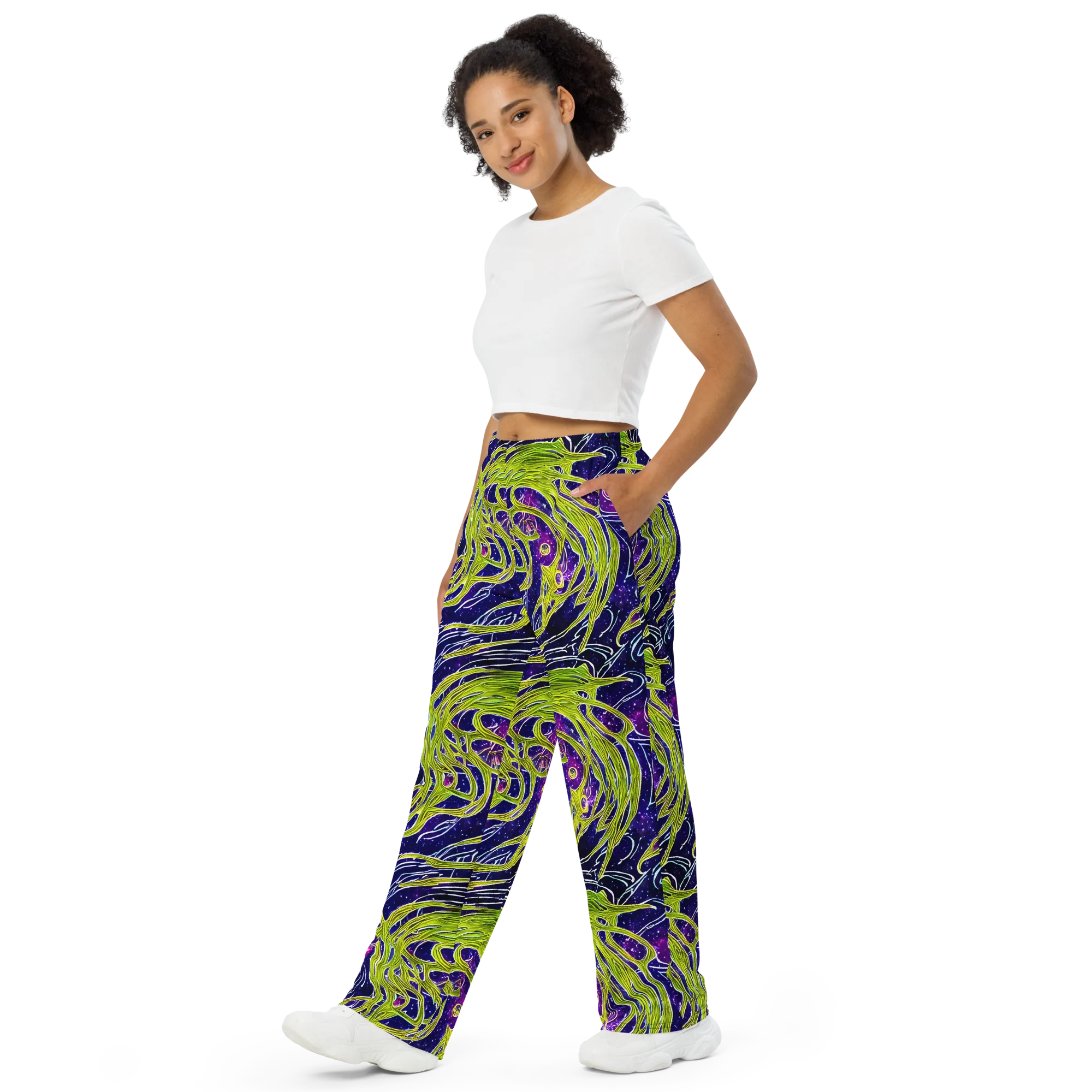 Celestial Scribbles on Wide-Leg Pants — Left Front