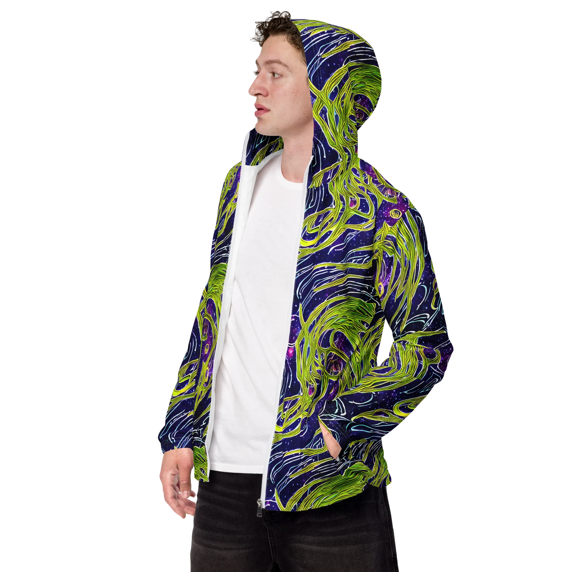 Celestial Scribbles on Men's Windbreaker — Left Front