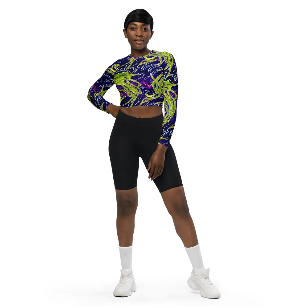 Celestial Scribbles on Long Sleeve Crop Top — Front