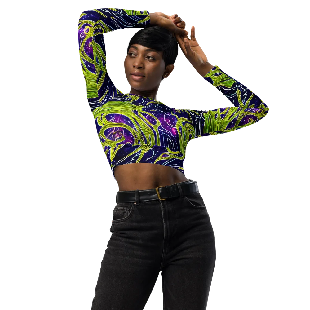 Celestial Scribbles on Long Sleeve Crop Top — Front