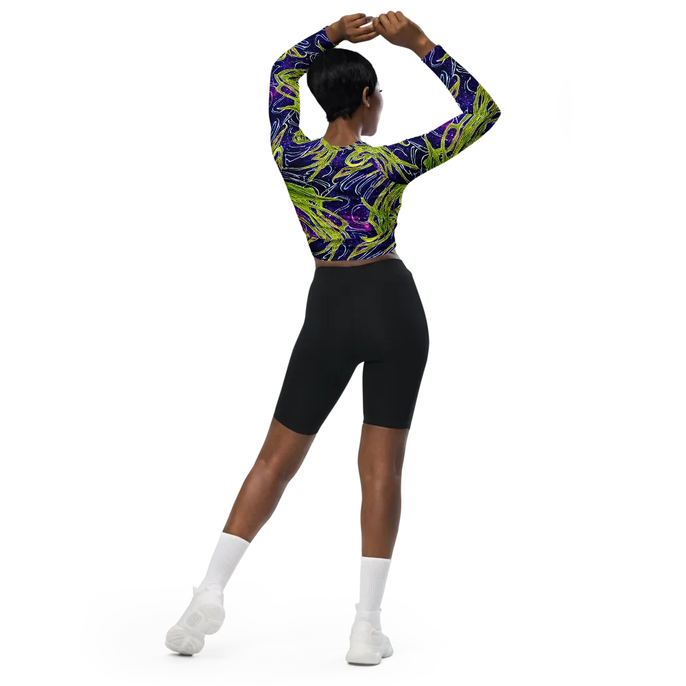 Celestial Scribbles on Long Sleeve Crop Top — Back