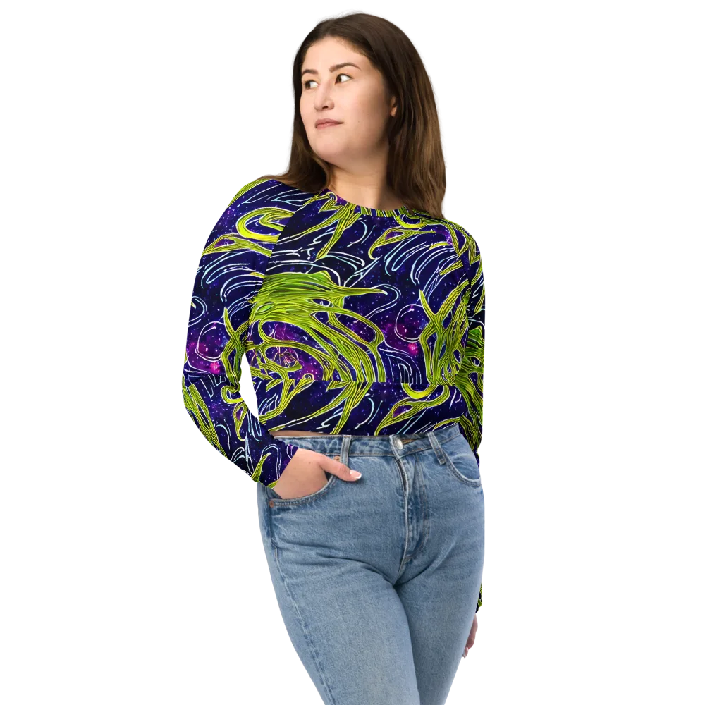 Celestial Scribbles on Long Sleeve Crop Top — Front
