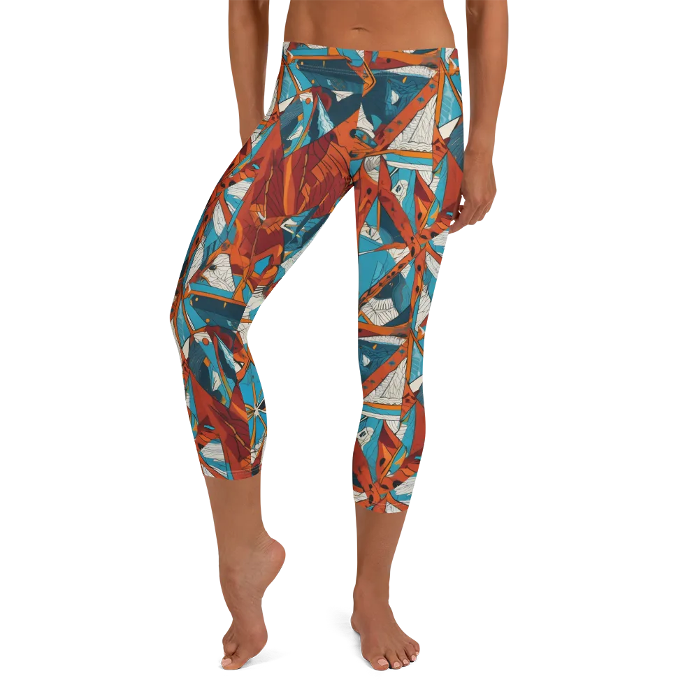 Coral Compass on Capri Leggings — Front