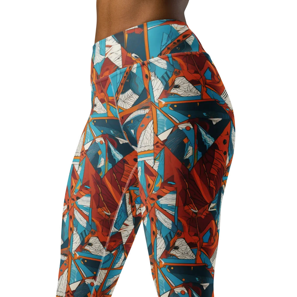 Coral Compass on Yoga Leggings — Left Front