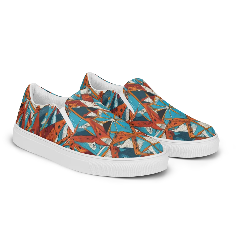 Coral Compass on Men's Slip-On Canvas Shoes — Right Front