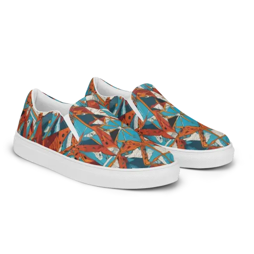 Coral Compass on a Men's Slip-On Canvas Shoes